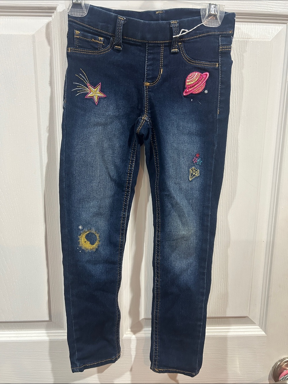 wonder nation Dark Blue Girls' Jeans with Planet & Star Embroidery